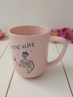 MRKT Market Finds Pink Skeleton “Staying Alive” Mug 4.5"